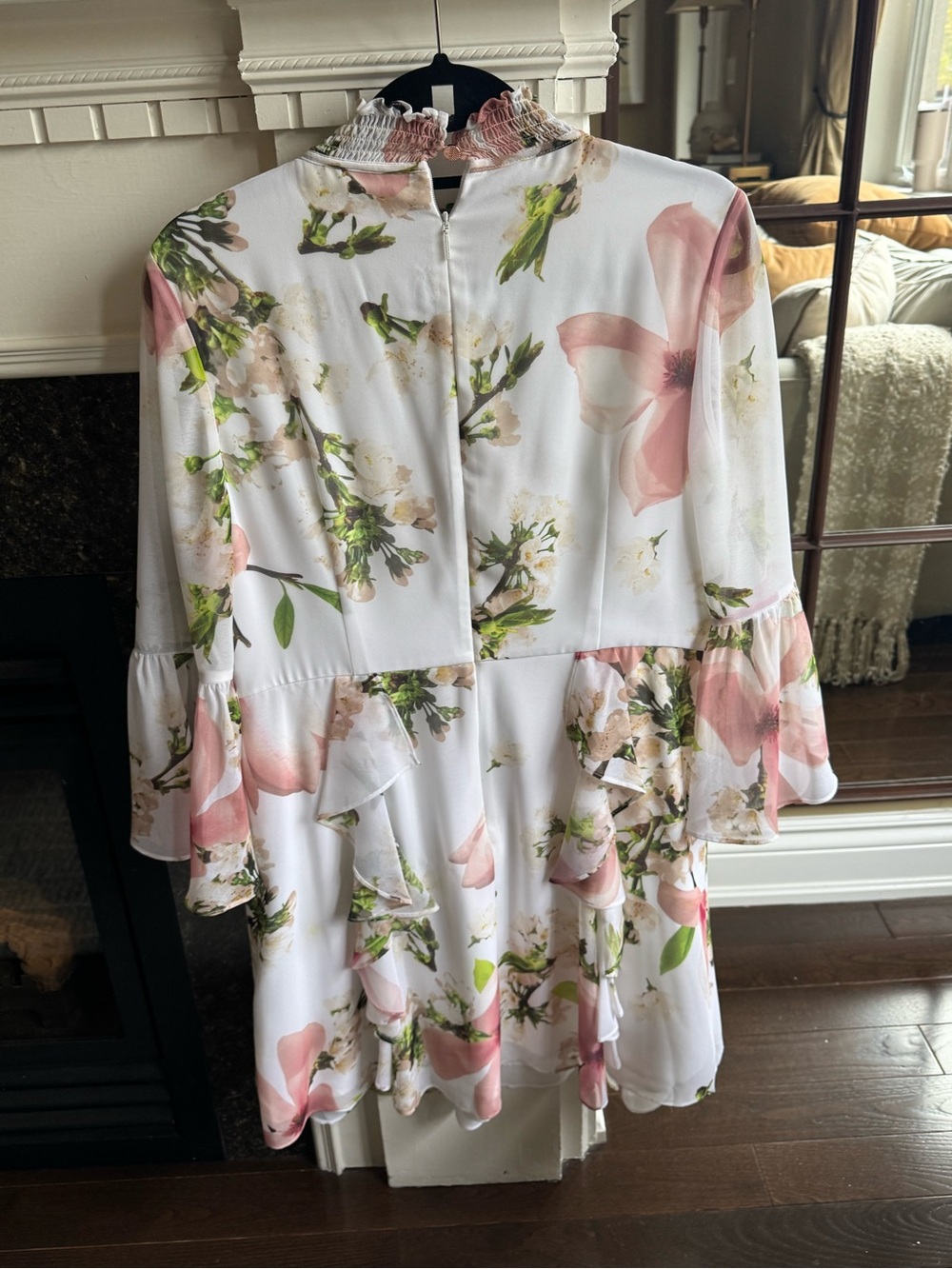 Ted Baker White Floral Tie-Neck Mini Dress with Pink & Green Accents - Picture 5 of 5